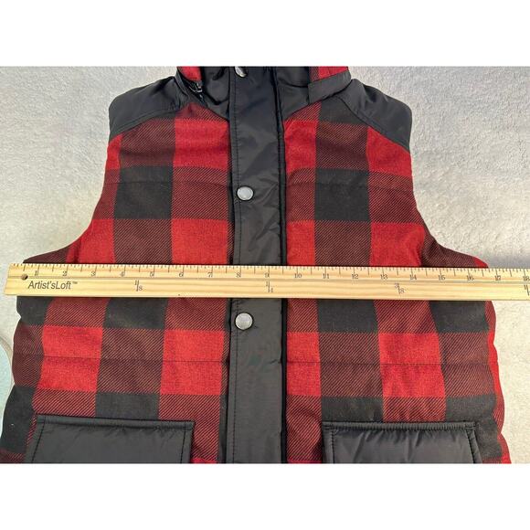 LANDS' END UNISEX READ PLAID VEST W/HOODY SHERPA LINED Size Small PERFECT! - Picture 11 of 16